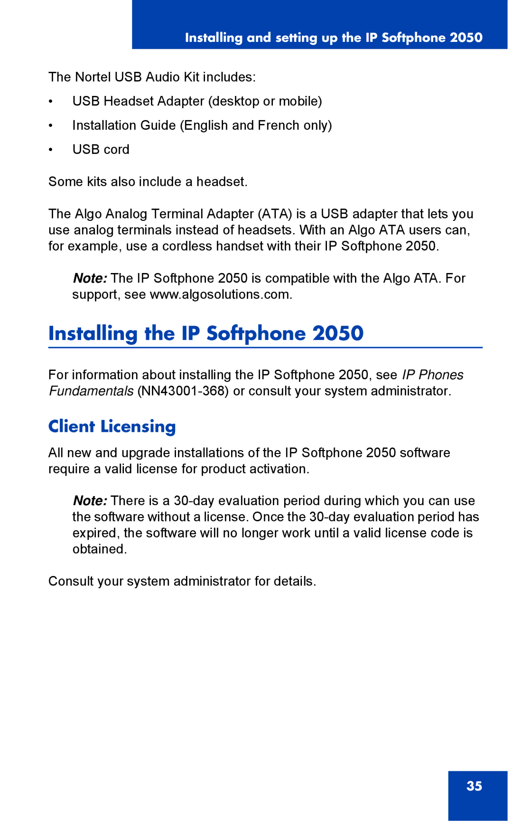 Nortel Networks NN43119-101 manual Installing the IP Softphone, Client Licensing 