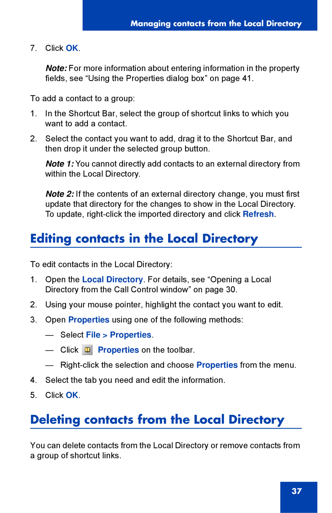 Nortel Networks NN43119-101 manual Editing contacts in the Local Directory, Deleting contacts from the Local Directory 