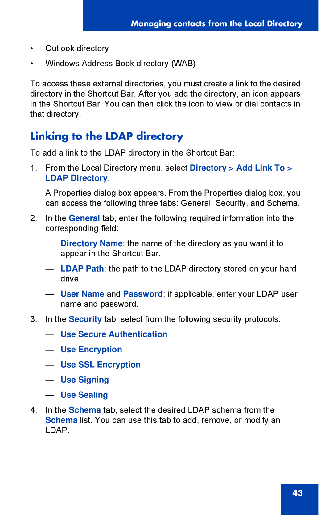 Nortel Networks NN43119-101 manual Linking to the Ldap directory 