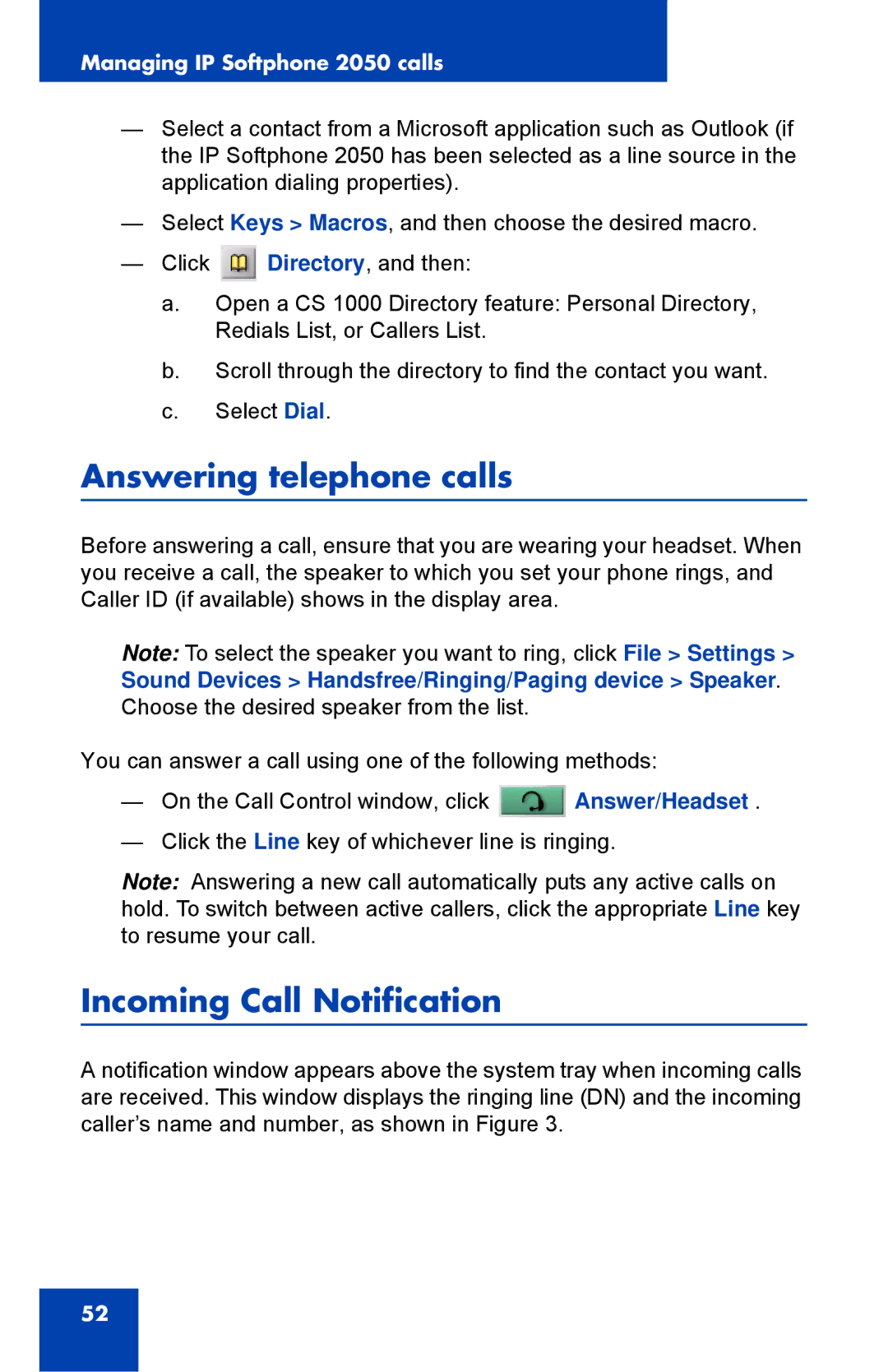 Nortel Networks NN43119-101 manual Answering telephone calls, Incoming Call Notification 