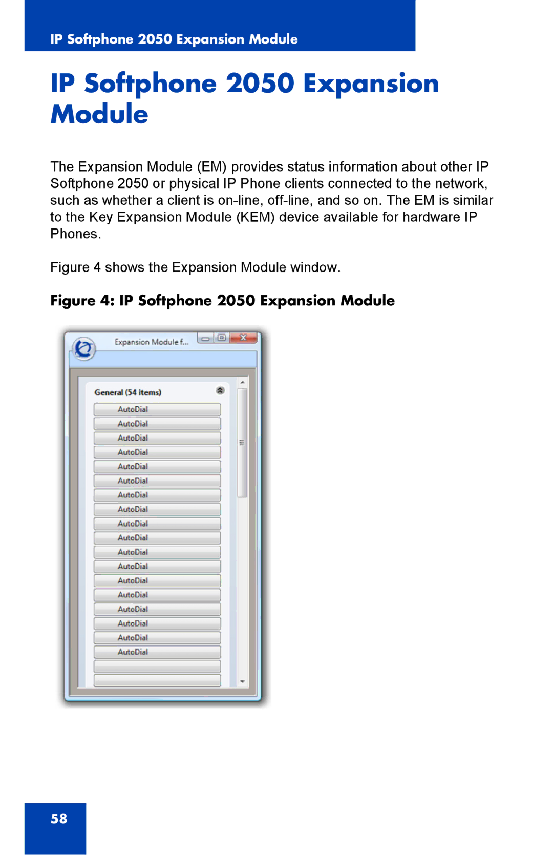 Nortel Networks NN43119-101 manual IP Softphone 2050 Expansion Module, Shows the Expansion Module window 