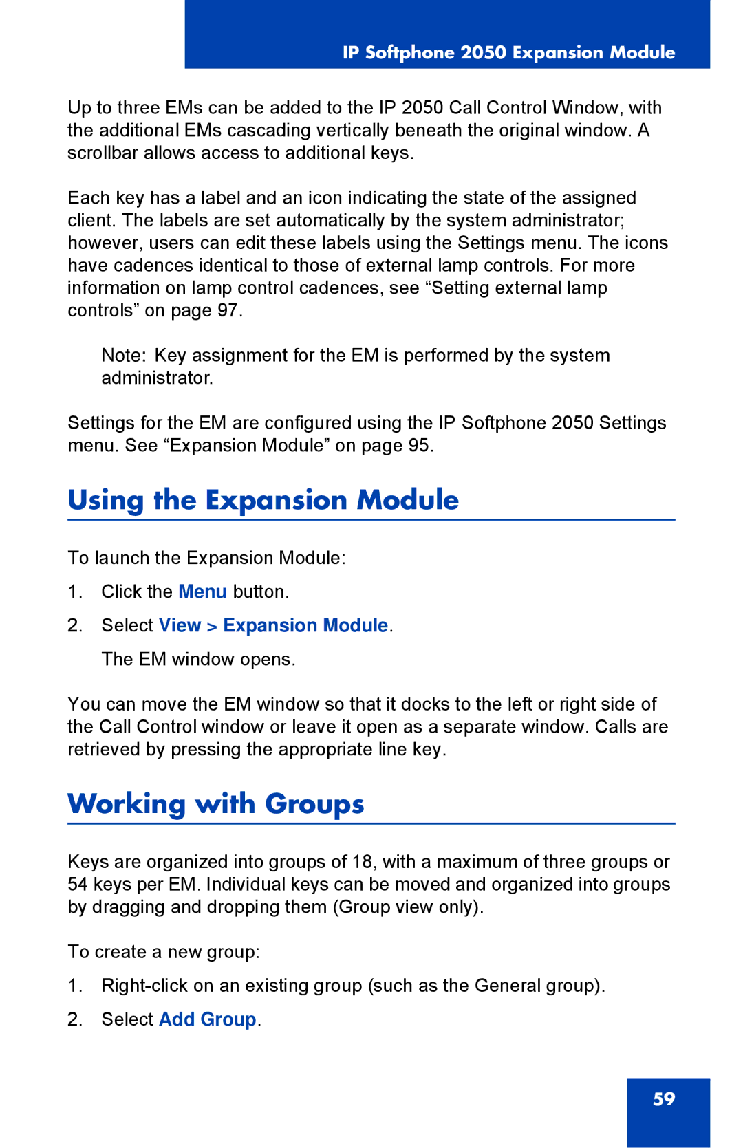 Nortel Networks NN43119-101 manual Using the Expansion Module, Working with Groups, Select Add Group 