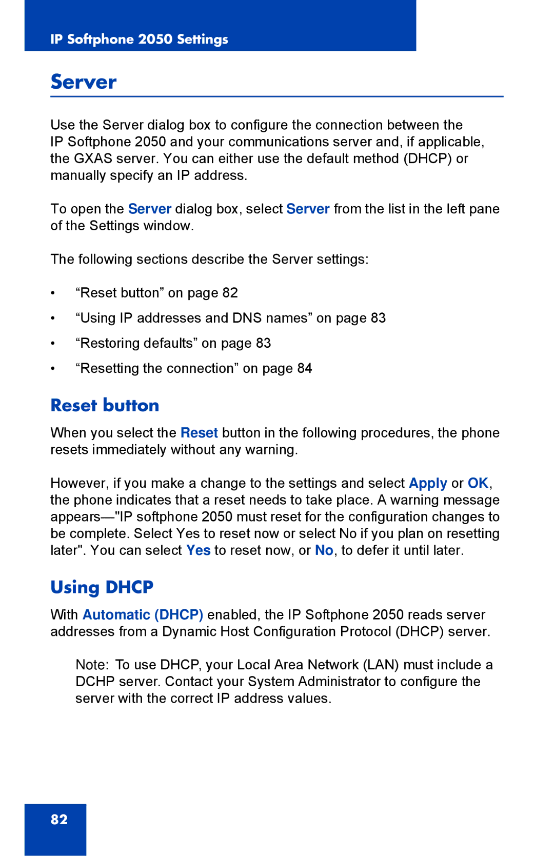 Nortel Networks NN43119-101 manual Server, Using Dhcp 