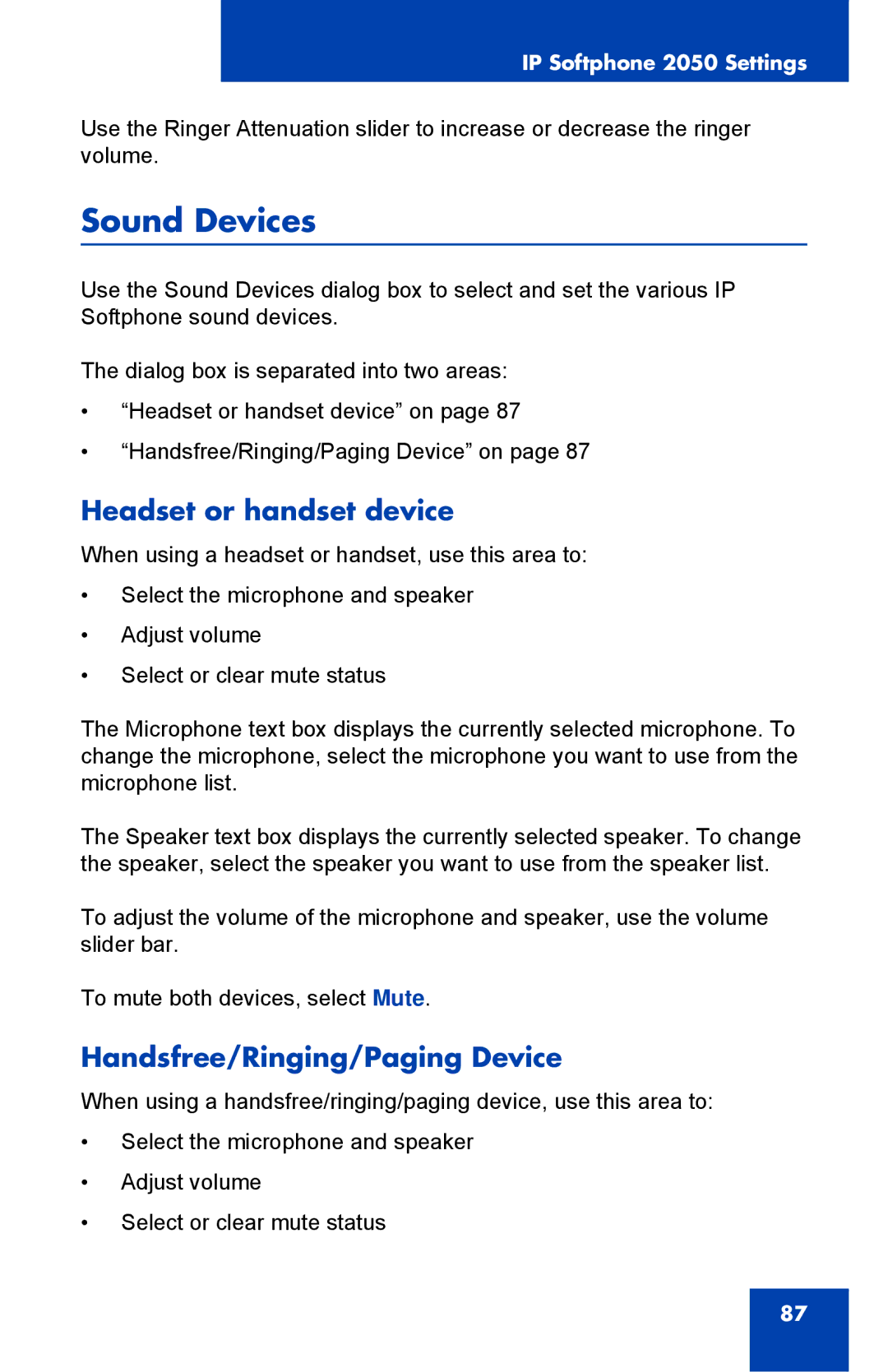 Nortel Networks NN43119-101 manual Sound Devices, Headset or handset device, Handsfree/Ringing/Paging Device 