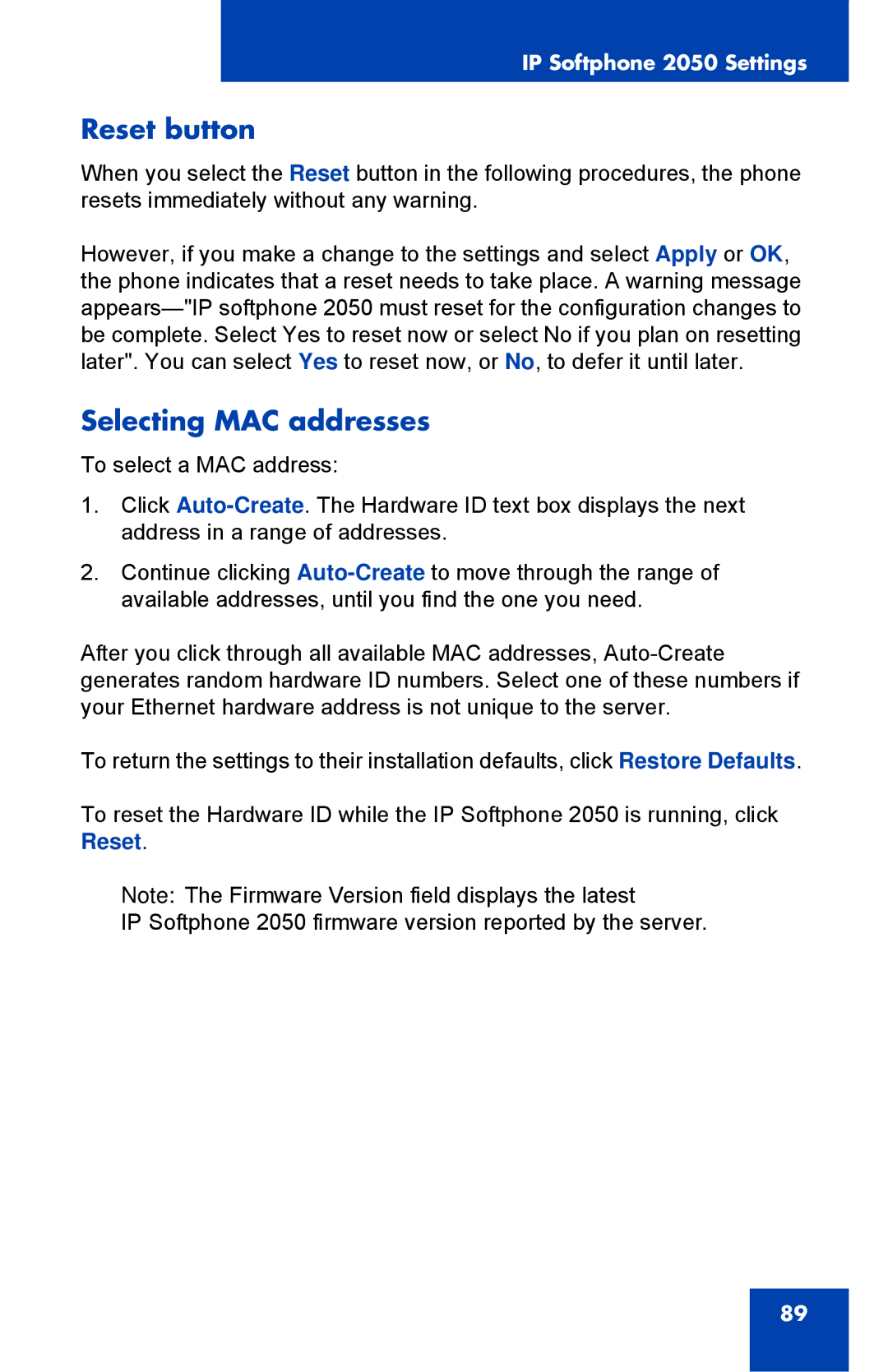 Nortel Networks NN43119-101 manual Reset button, Selecting MAC addresses 