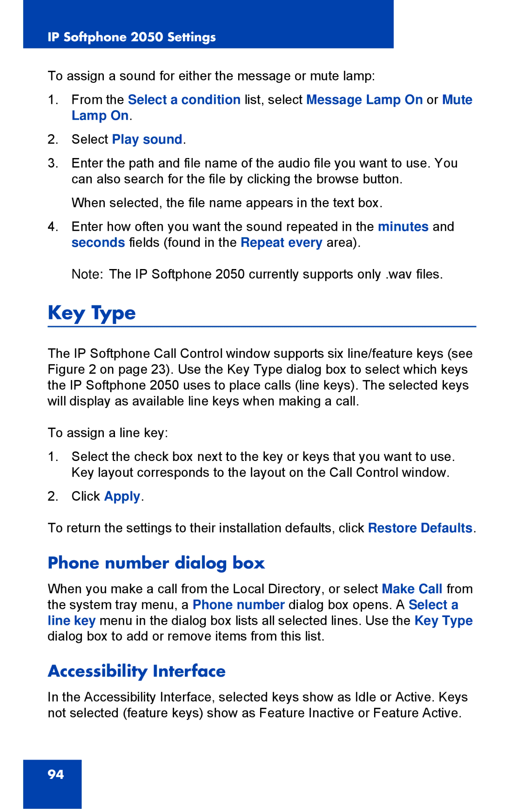 Nortel Networks NN43119-101 manual Key Type, Phone number dialog box, Accessibility Interface 