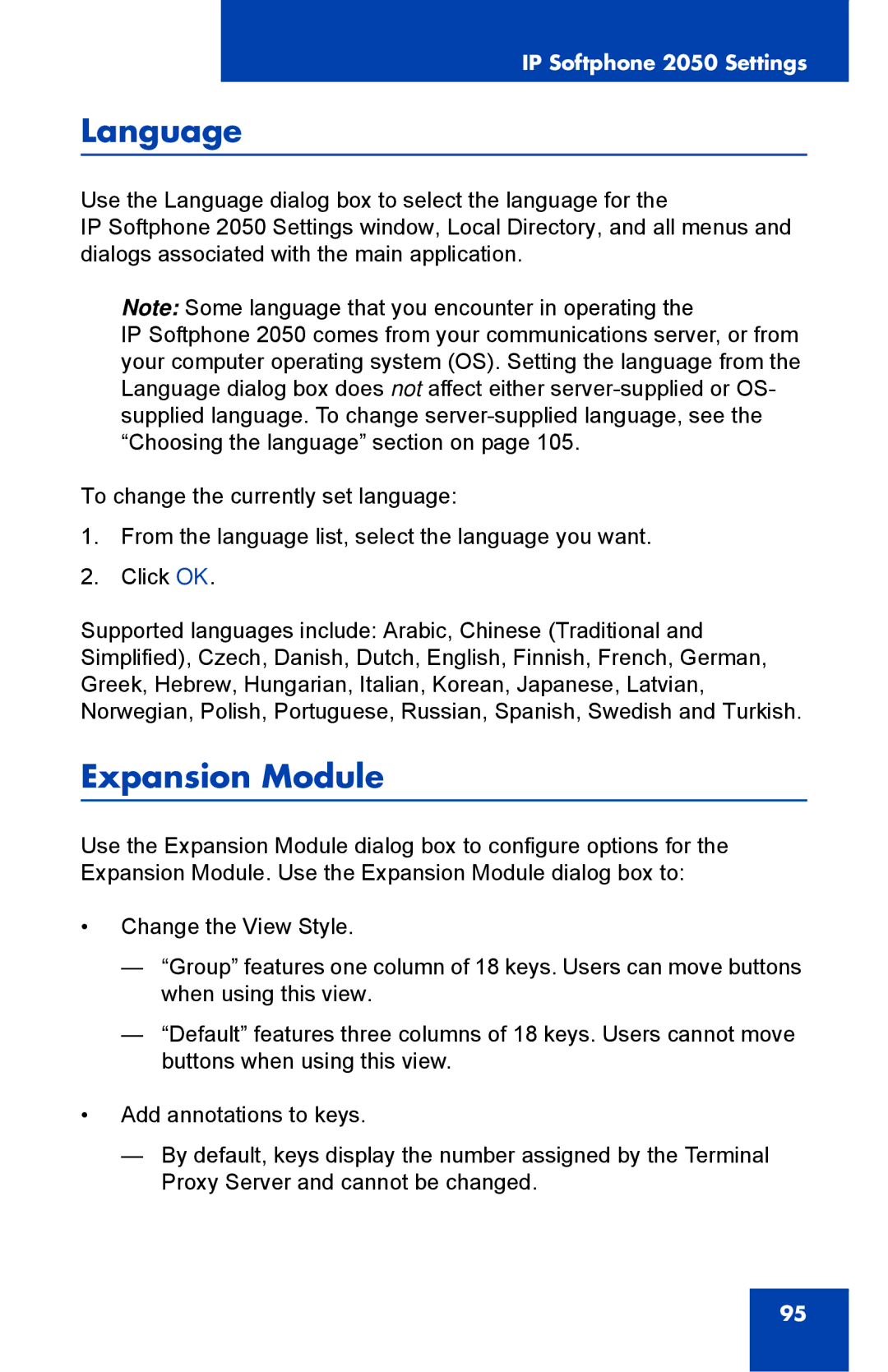 Nortel Networks NN43119-101 manual Language, Expansion Module 