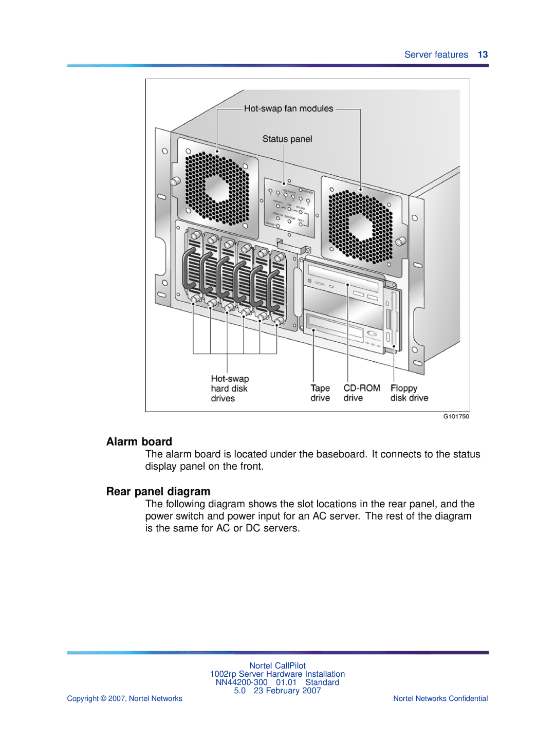 Nortel Networks NN44200-300 manual Alarm board, Rear panel diagram 