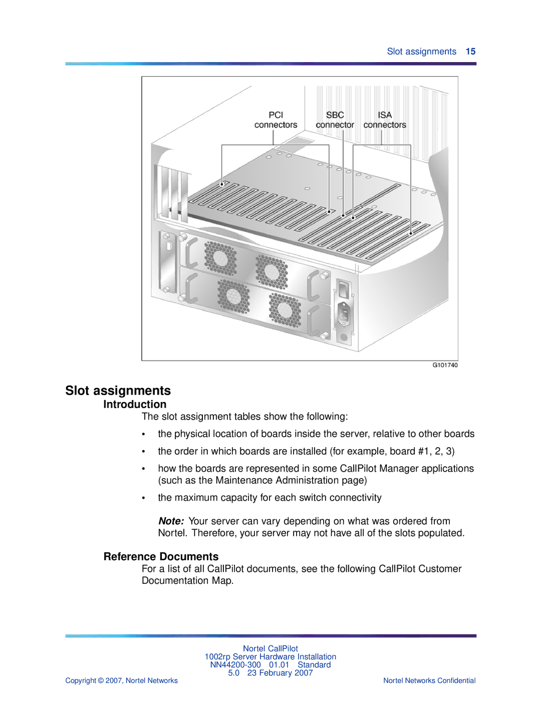 Nortel Networks NN44200-300 manual Slot assignments, Reference Documents 