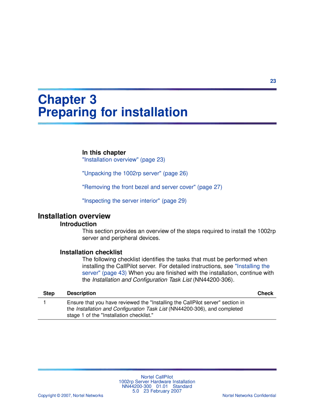 Nortel Networks NN44200-300 manual Installation overview, Installation checklist 