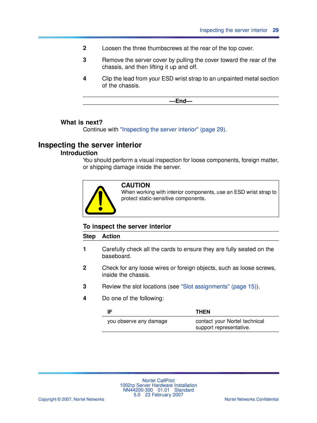 Nortel Networks NN44200-300 manual Inspecting the server interior, To inspect the server interior 