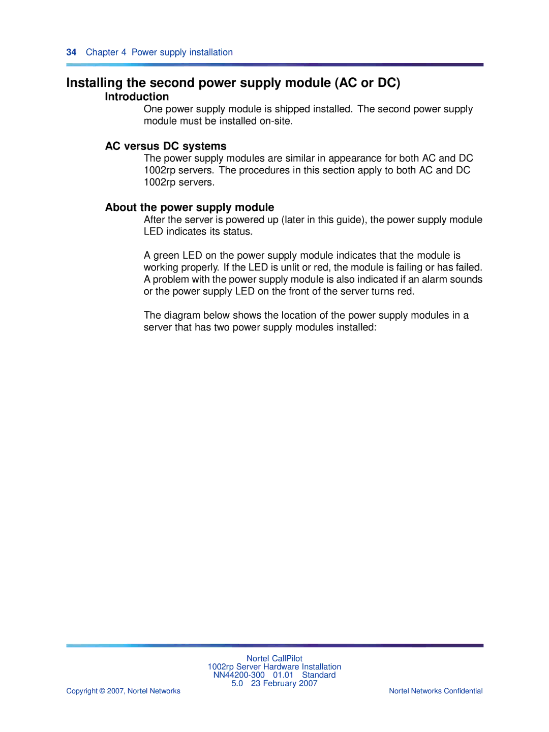 Nortel Networks NN44200-300 manual Installing the second power supply module AC or DC, AC versus DC systems 