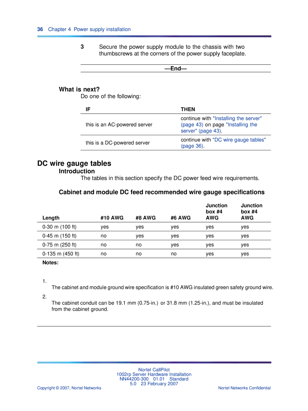 Nortel Networks NN44200-300 manual DC wire gauge tables, Awg 