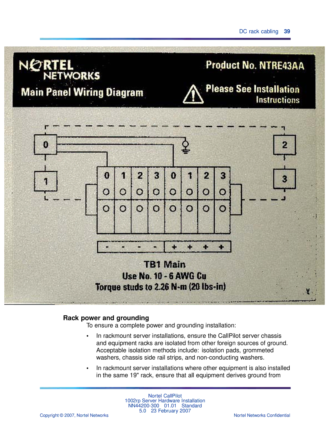 Nortel Networks NN44200-300 manual Rack power and grounding 