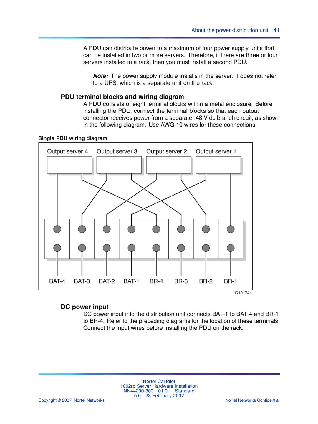 Nortel Networks NN44200-300 manual PDU terminal blocks and wiring diagram, DC power input 