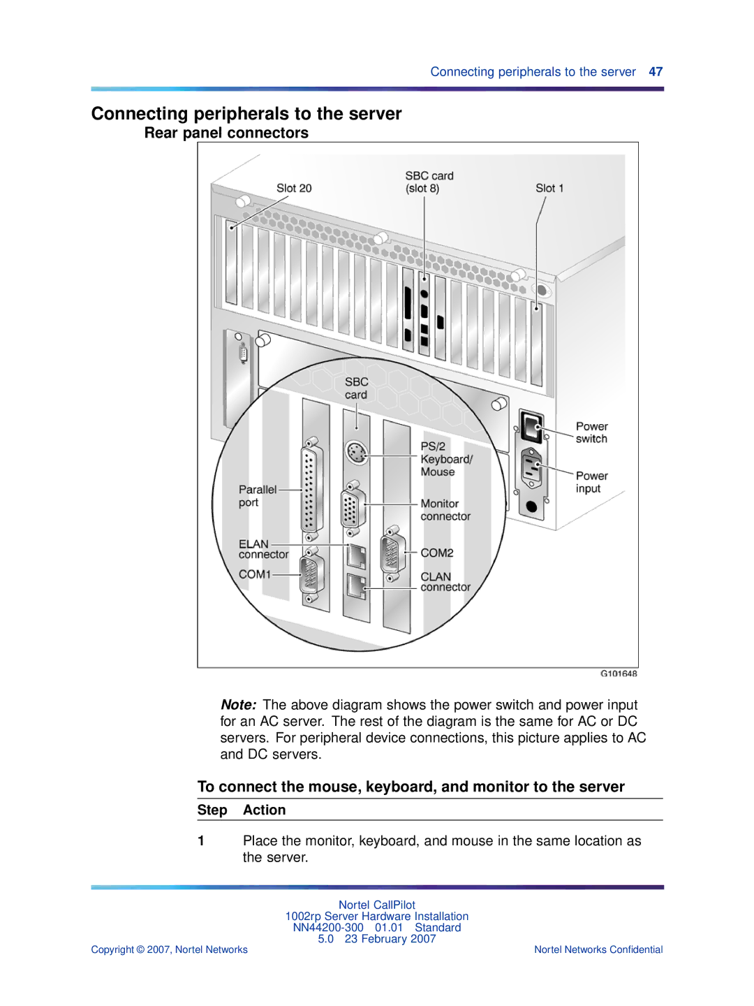 Nortel Networks NN44200-300 manual Connecting peripherals to the server 