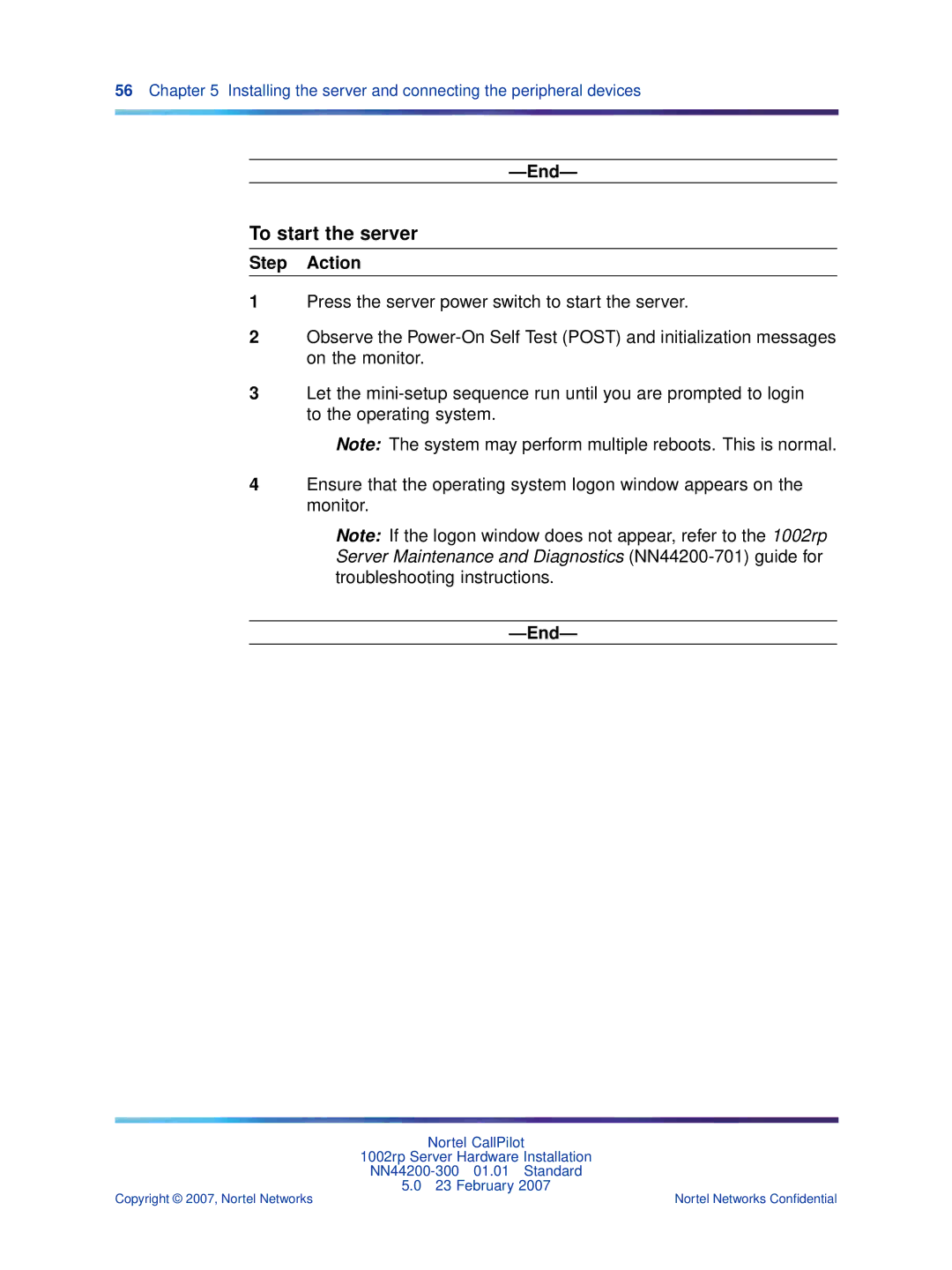 Nortel Networks NN44200-300 manual To start the server 