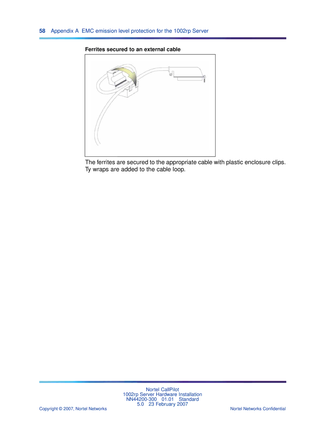 Nortel Networks NN44200-300 manual Ferrites secured to an external cable 