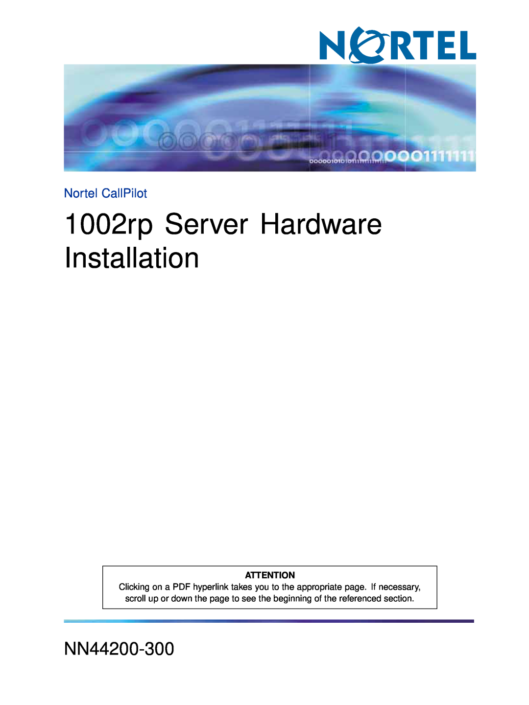 Nortel Networks NN44200-300 manual 1002rp Server Hardware Installation, Nortel CallPilot 