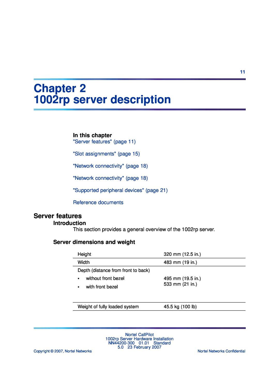 Nortel Networks NN44200-300 manual rp server description, Server features, In this chapter, Introduction 