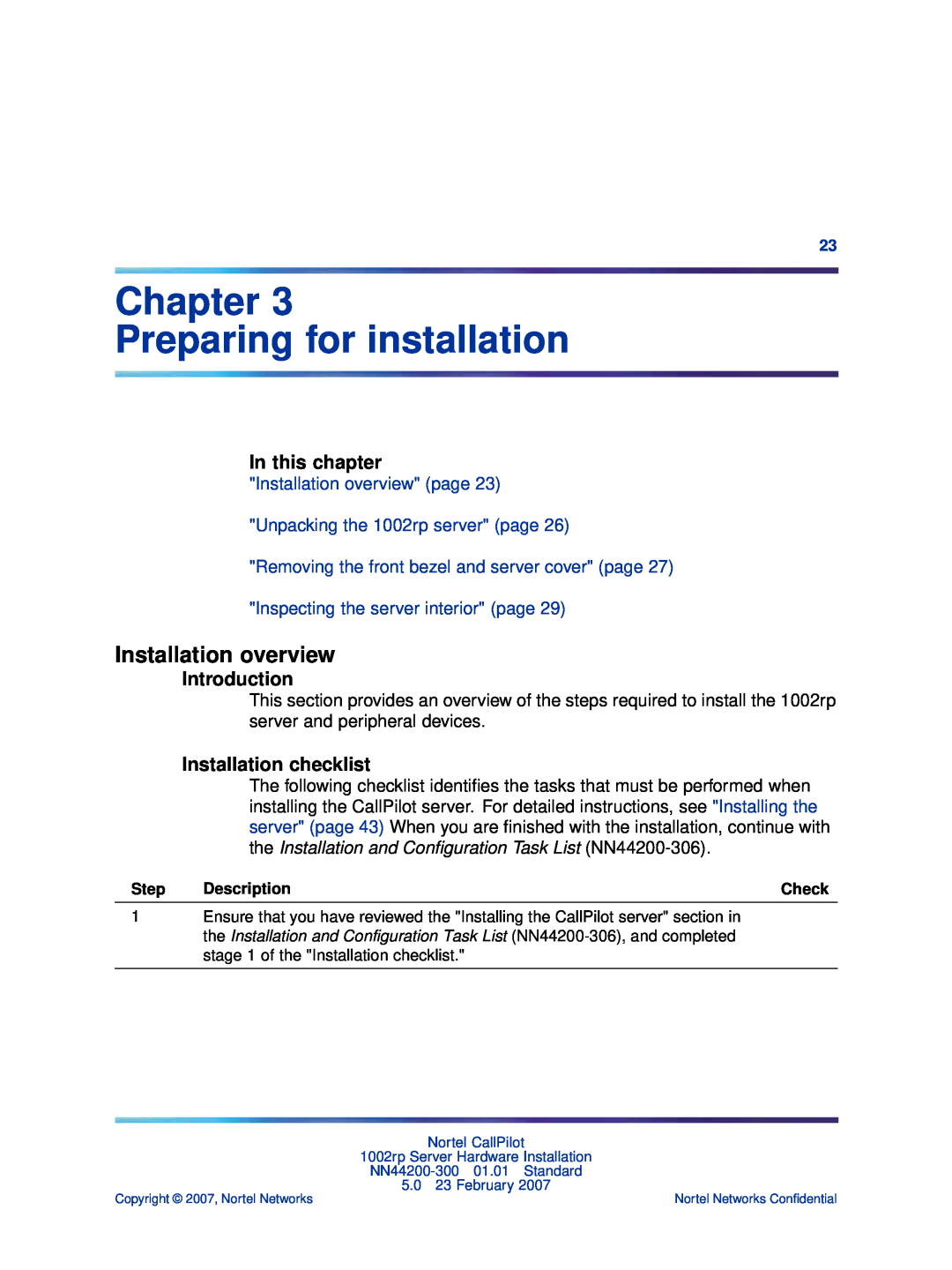 Nortel Networks NN44200-300 manual Chapter Preparing for installation, Installation overview, Installation checklist 