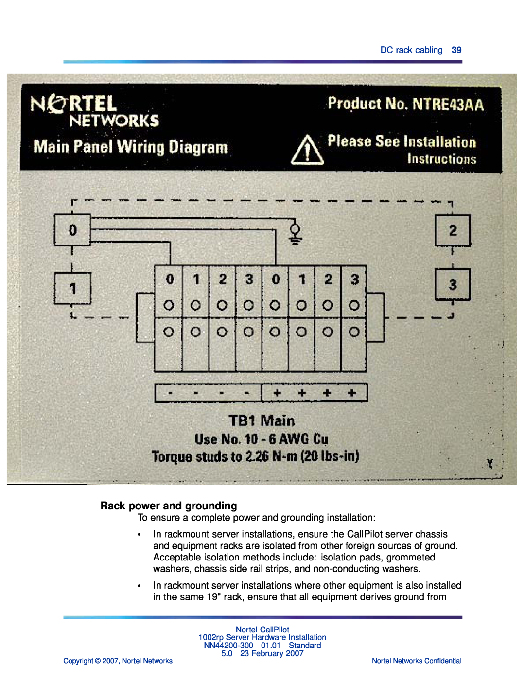 Nortel Networks NN44200-300 manual Rack power and grounding 