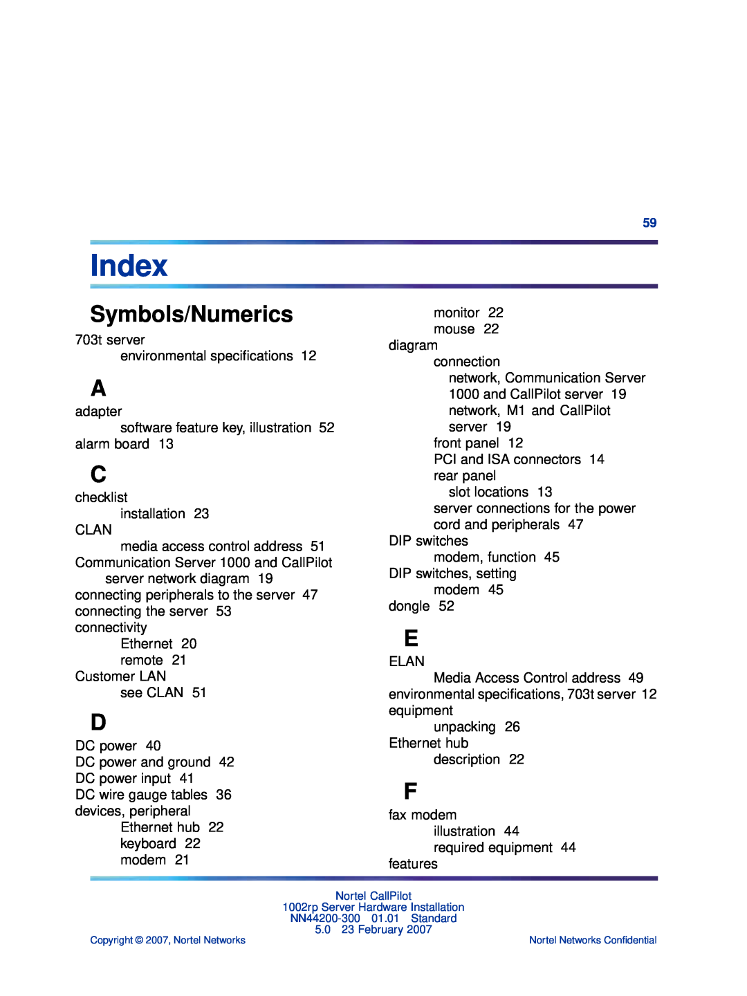 Nortel Networks NN44200-300 manual Index, Symbols/Numerics 