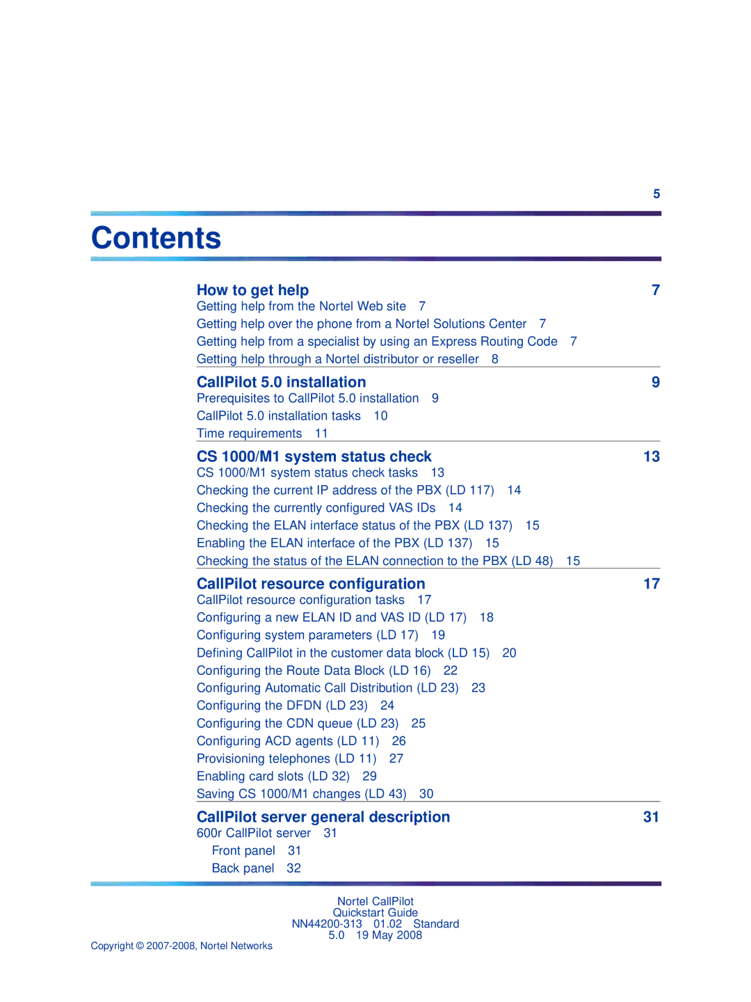 Nortel Networks NN44200-313 quick start Contents 