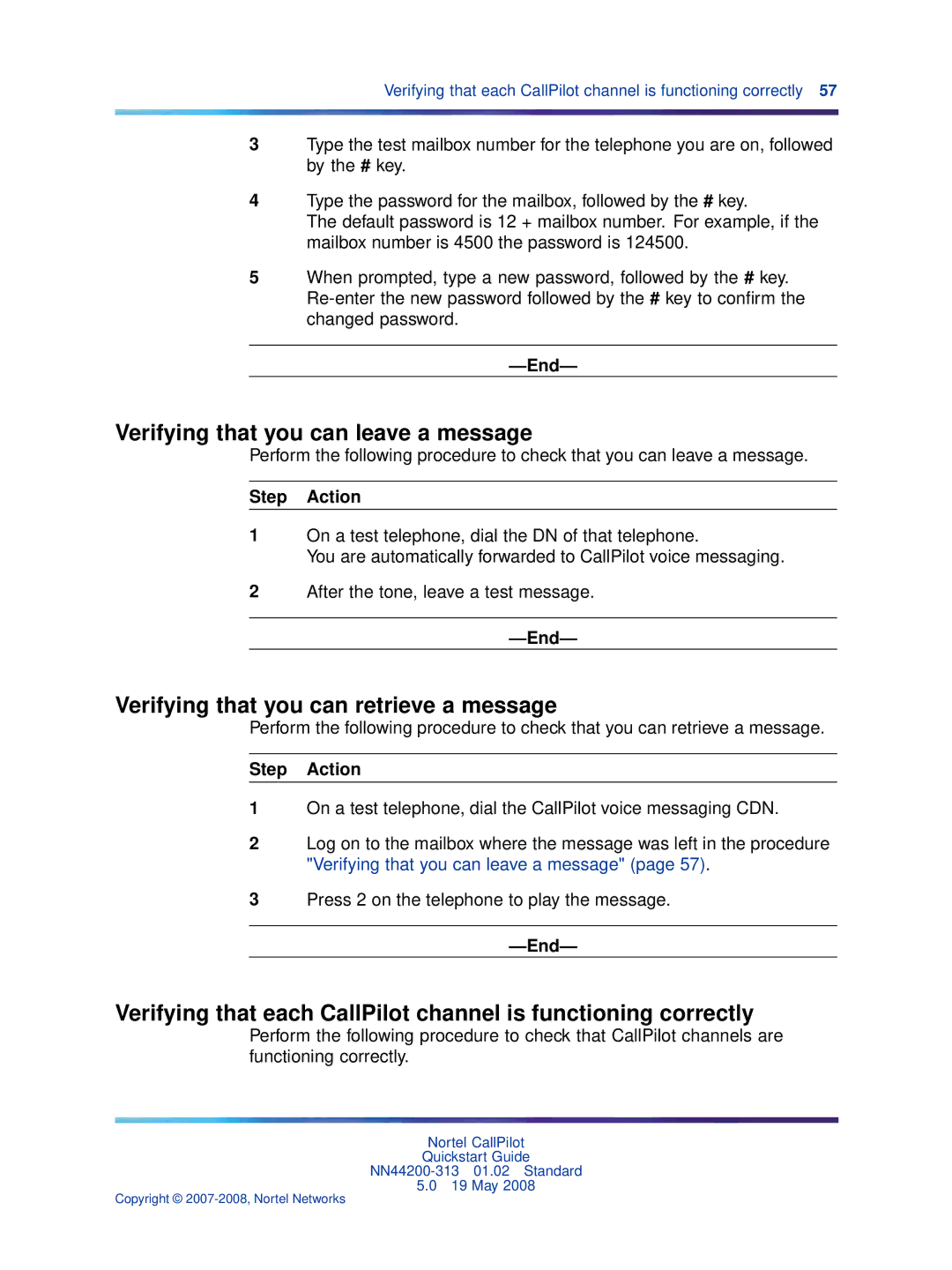 Nortel Networks NN44200-313 quick start Verifying that you can leave a message, Verifying that you can retrieve a message 