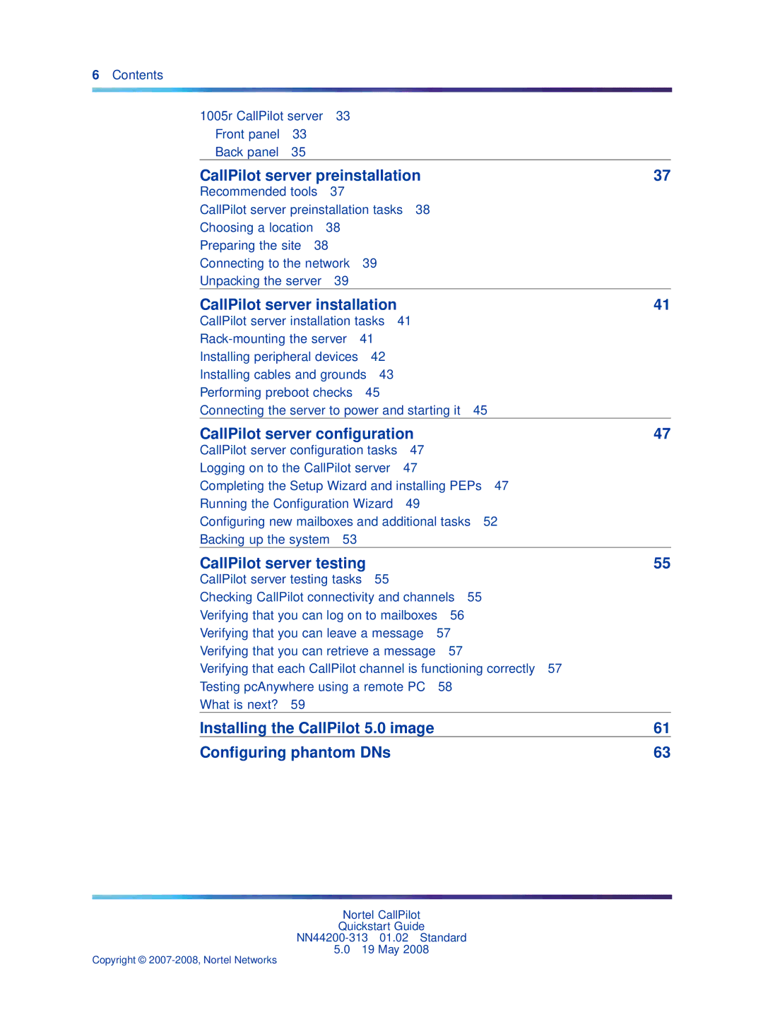 Nortel Networks NN44200-313 quick start CallPilot server preinstallation 