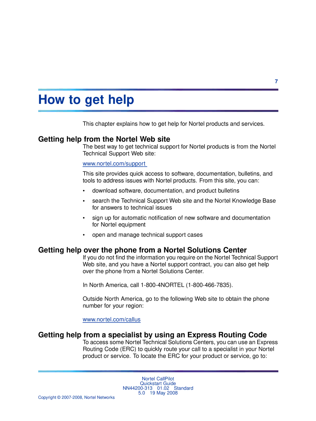 Nortel Networks NN44200-313 quick start How to get help, Getting help from the Nortel Web site 
