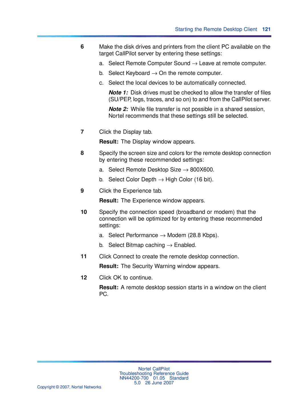 Nortel Networks NN44200-700 manual Starting the Remote Desktop Client 