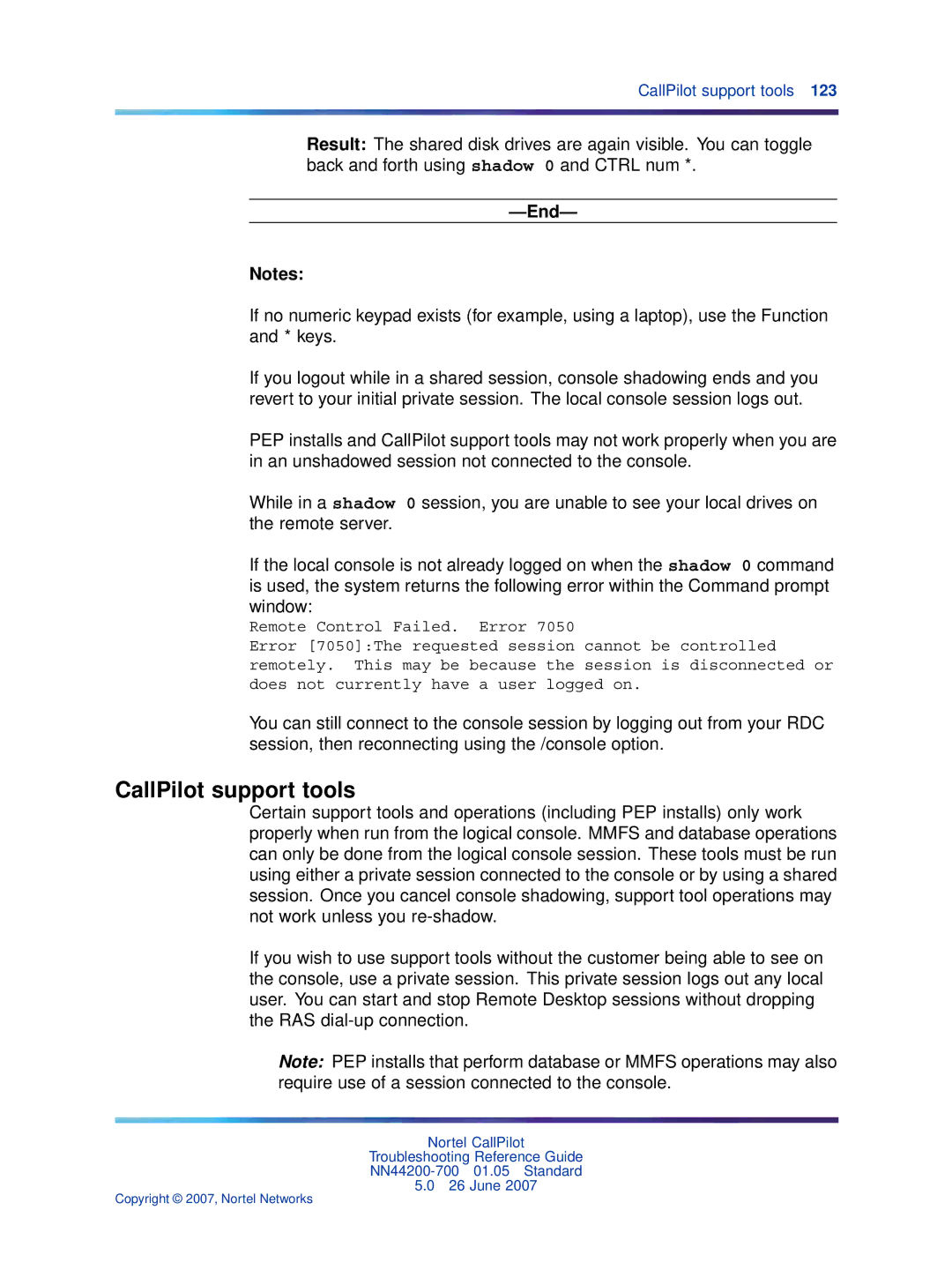 Nortel Networks NN44200-700 manual CallPilot support tools 