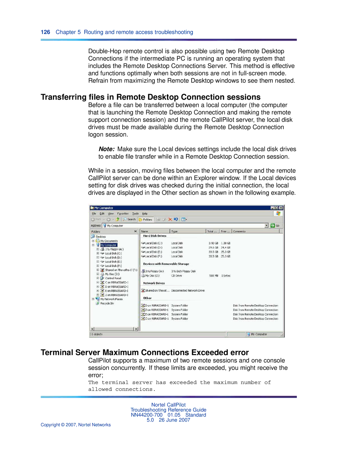 Nortel Networks NN44200-700 manual Transferring ﬁles in Remote Desktop Connection sessions 