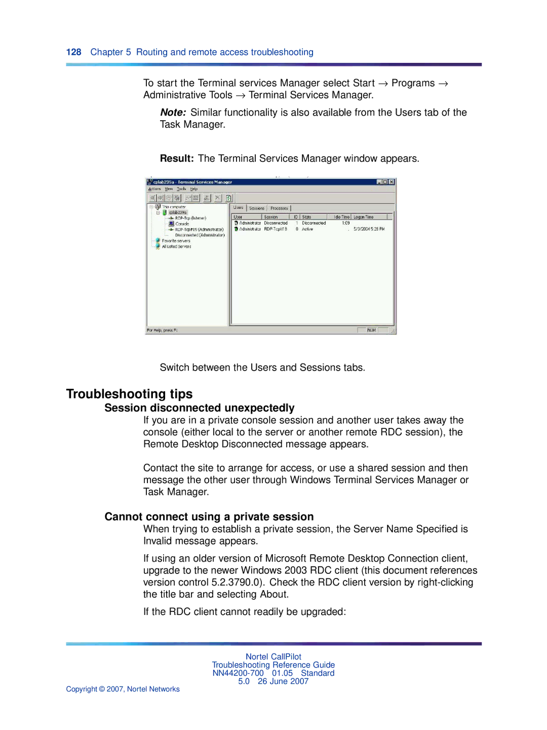 Nortel Networks NN44200-700 manual Troubleshooting tips, Session disconnected unexpectedly 