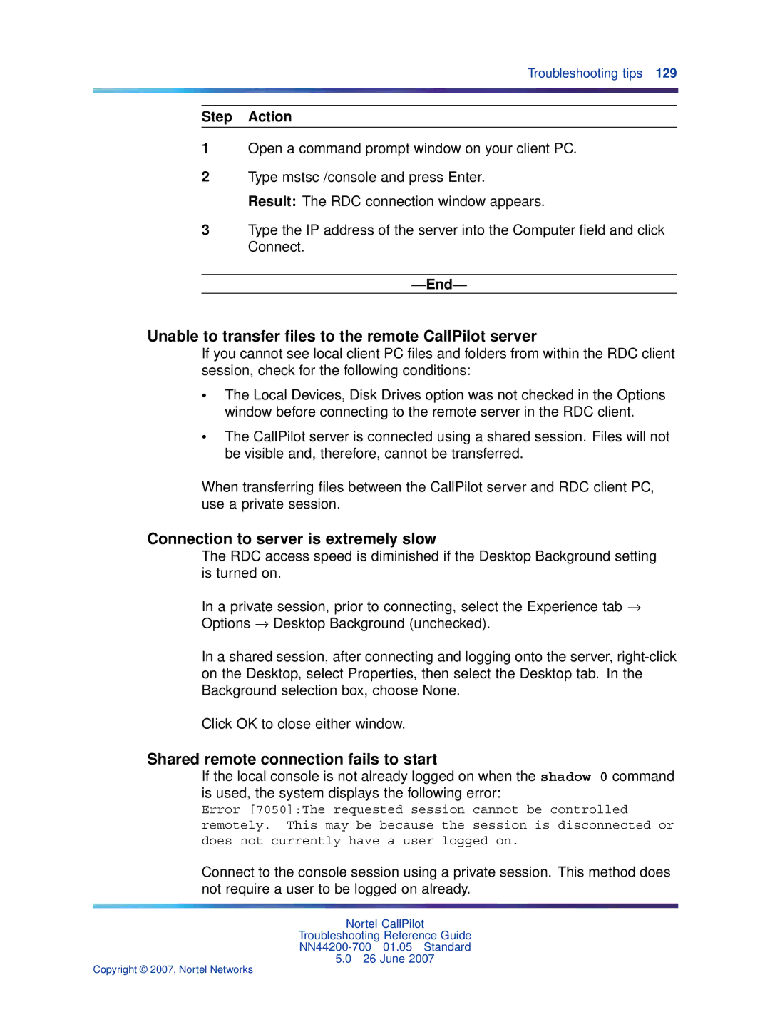 Nortel Networks NN44200-700 Unable to transfer ﬁles to the remote CallPilot server, Connection to server is extremely slow 