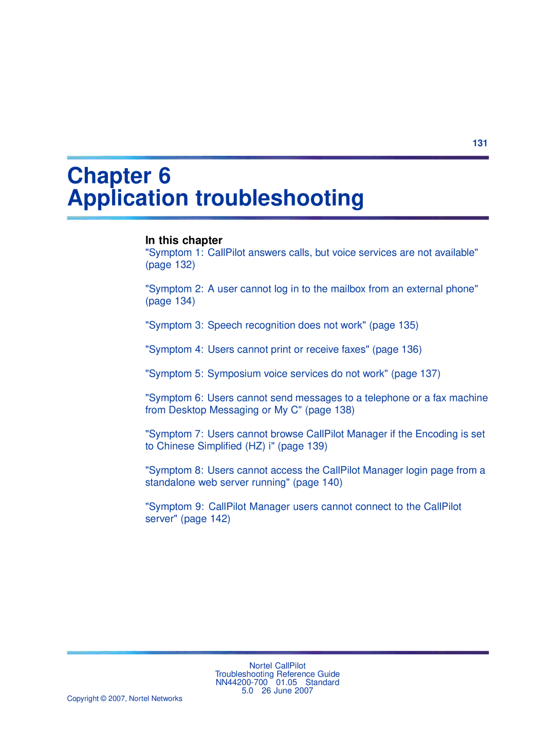 Nortel Networks NN44200-700 manual Chapter Application troubleshooting 