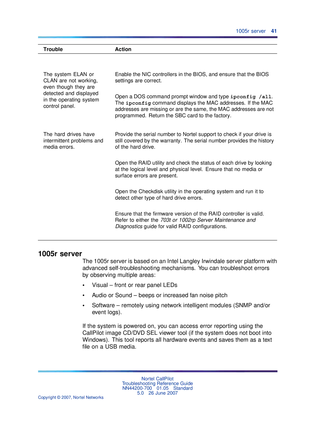 Nortel Networks NN44200-700 manual 1005r server 