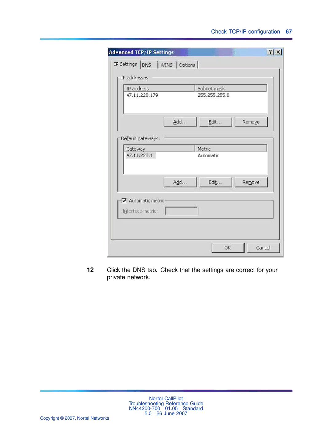 Nortel Networks NN44200-700 manual Check TCP/IP conﬁguration 