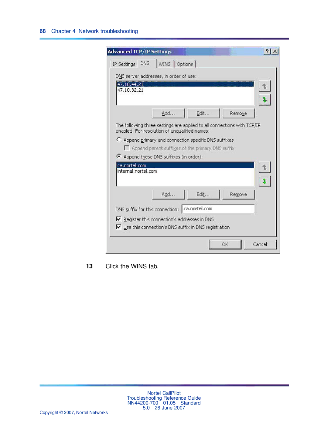 Nortel Networks NN44200-700 manual Click the Wins tab 