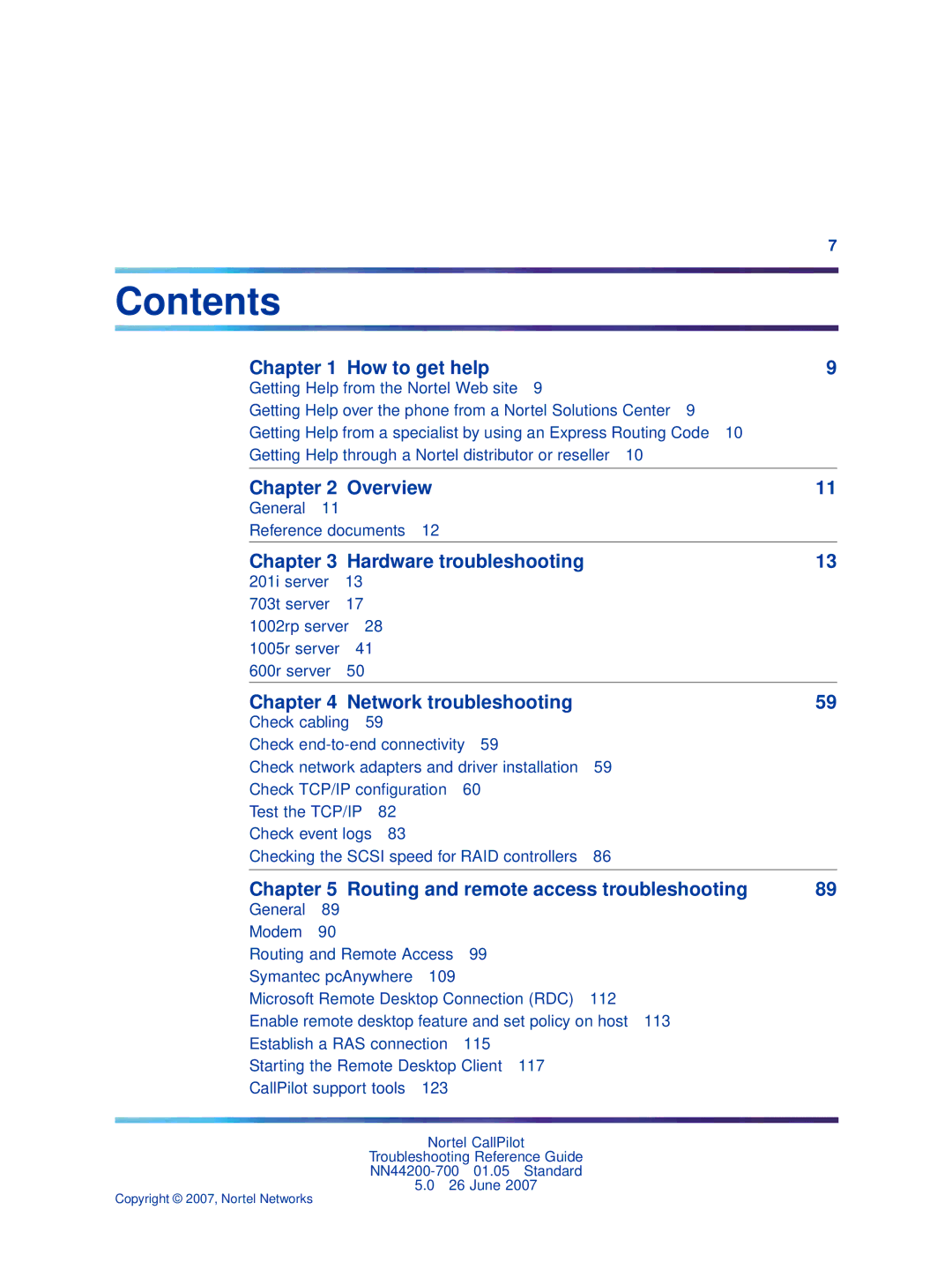 Nortel Networks NN44200-700 manual Contents 