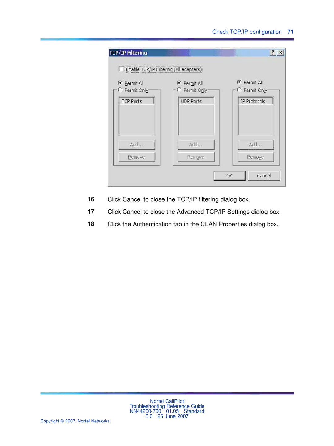 Nortel Networks NN44200-700 manual Check TCP/IP conﬁguration 