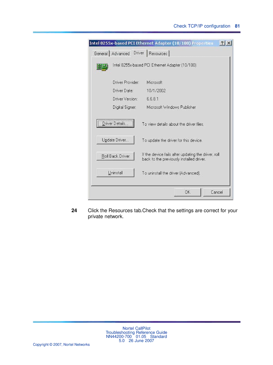 Nortel Networks NN44200-700 manual Check TCP/IP conﬁguration 