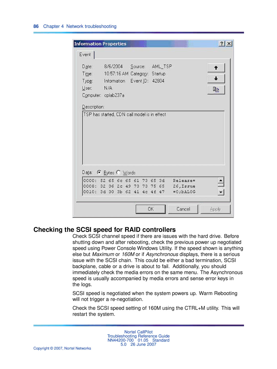 Nortel Networks NN44200-700 manual Checking the Scsi speed for RAID controllers 