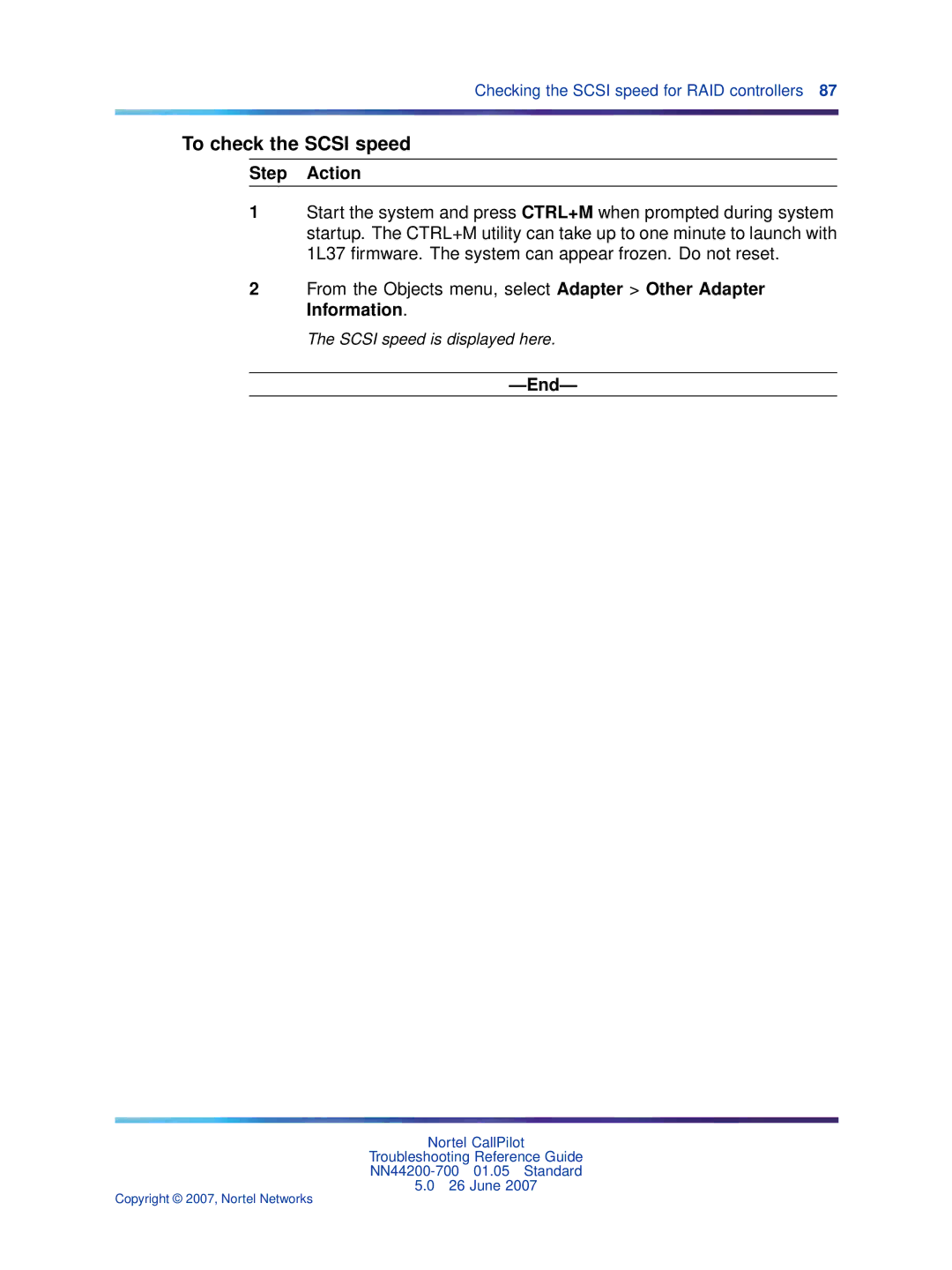 Nortel Networks NN44200-700 manual To check the Scsi speed 