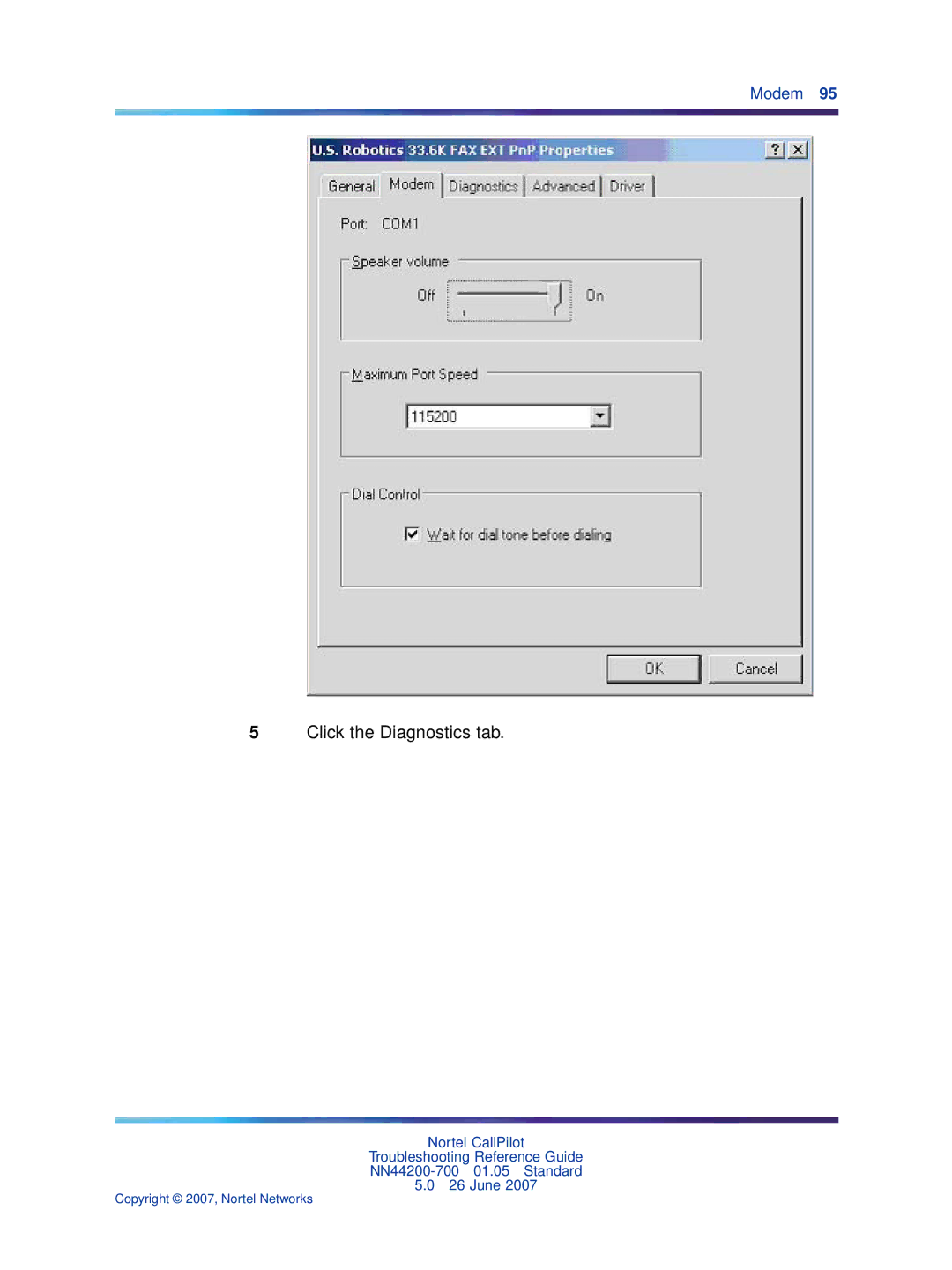 Nortel Networks NN44200-700 manual Click the Diagnostics tab 