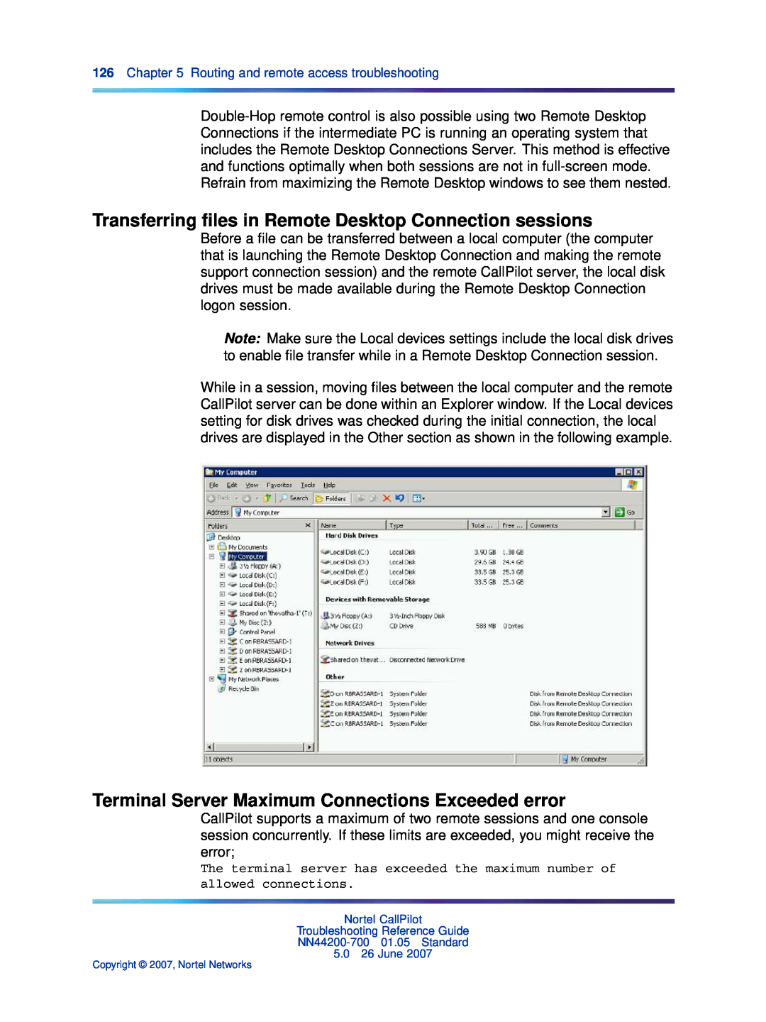 Nortel Networks NN44200-700 manual Transferring ﬁles in Remote Desktop Connection sessions 