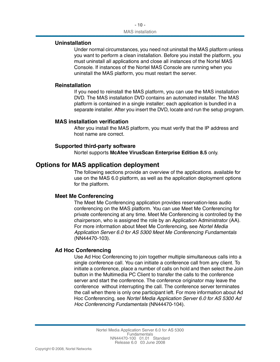 Nortel Networks NN44470-100 manual Options for MAS application deployment 