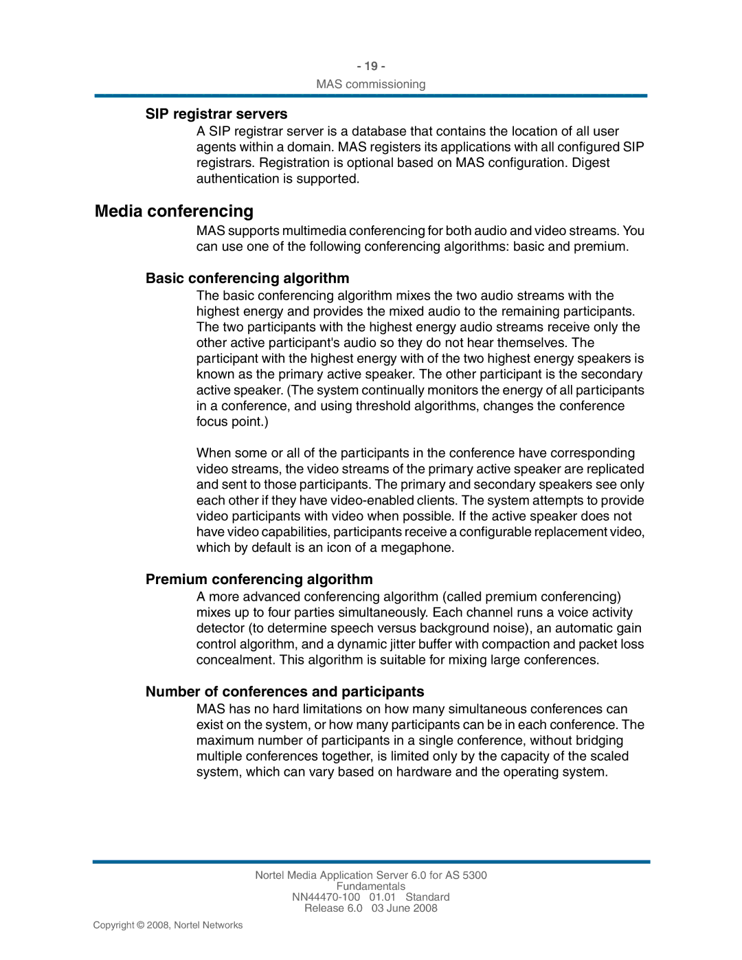 Nortel Networks NN44470-100 manual Media conferencing, SIP registrar servers, Basic conferencing algorithm 