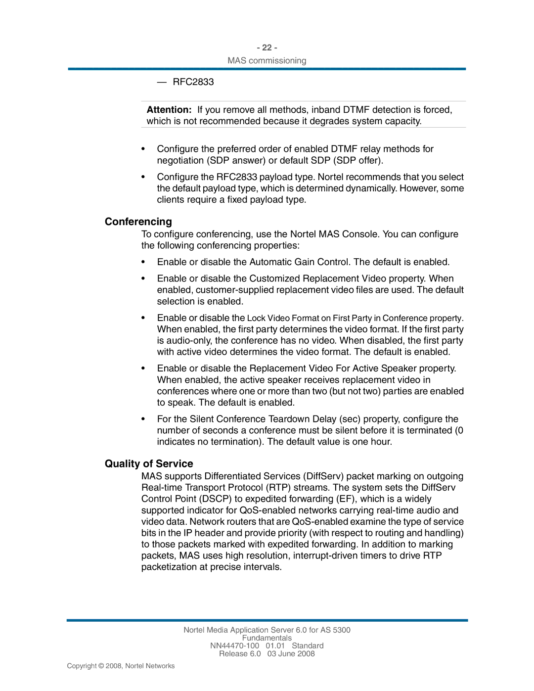 Nortel Networks NN44470-100 manual Conferencing, Quality of Service 